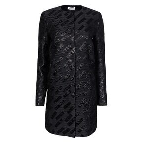 St. Emile Black Metallic Print‎ Textured Long Line Jacket sz 4